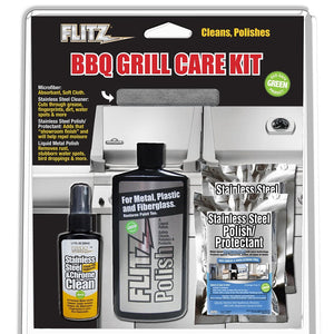 Flitz BBQ Grill Care Kit w/Liquid Metal Polish, Stainless Steel Cleaner, Stainless Steel Polish/Protectant Towelettes &amp; Microfiber Cloth