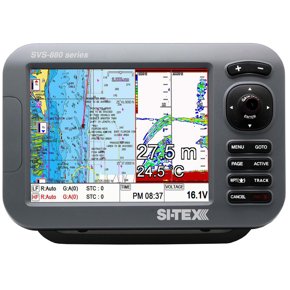 SI-TEX SVS-880CF 8" Chartplotter/Sounder Combo w/Internal GPS Antenna & Navionics+ Flexible Coverage Chart Card