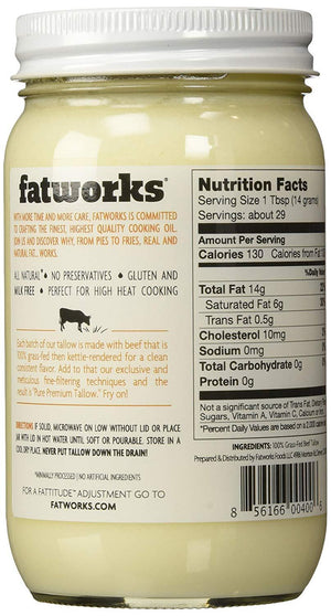 Fatworks Foods Grass Fed Beef Tallow, 14 OZ